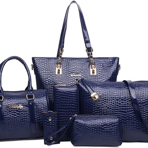 Womens 6 Pcs Handbag Set Clutch Top Handle Totes Satchels Crossbody Bag Wallet - Picture 1 of 6